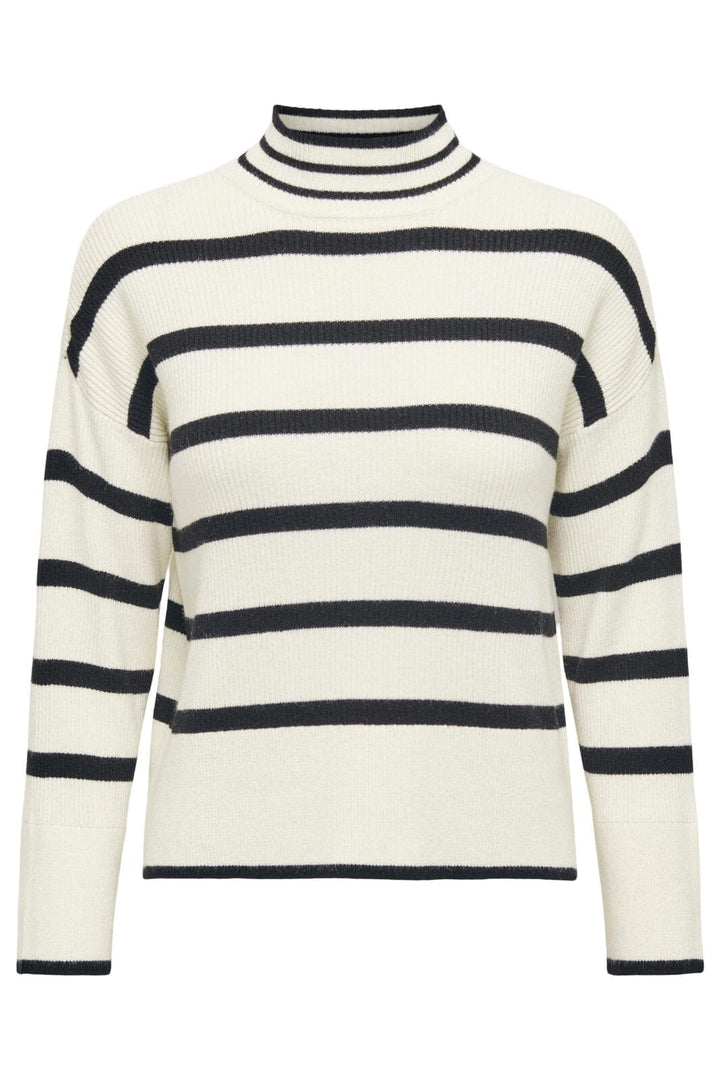 Only - Onlibi L/S Highneck Pullover Knt - 4031224 Whitecap Gray W.Melange/Black Strikbluser