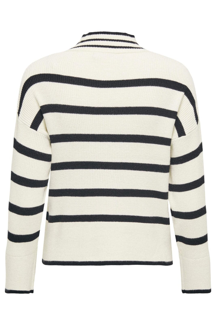 Only - Onlibi L/S Highneck Pullover Knt - 4031224 Whitecap Gray W.Melange/Black Strikbluser
