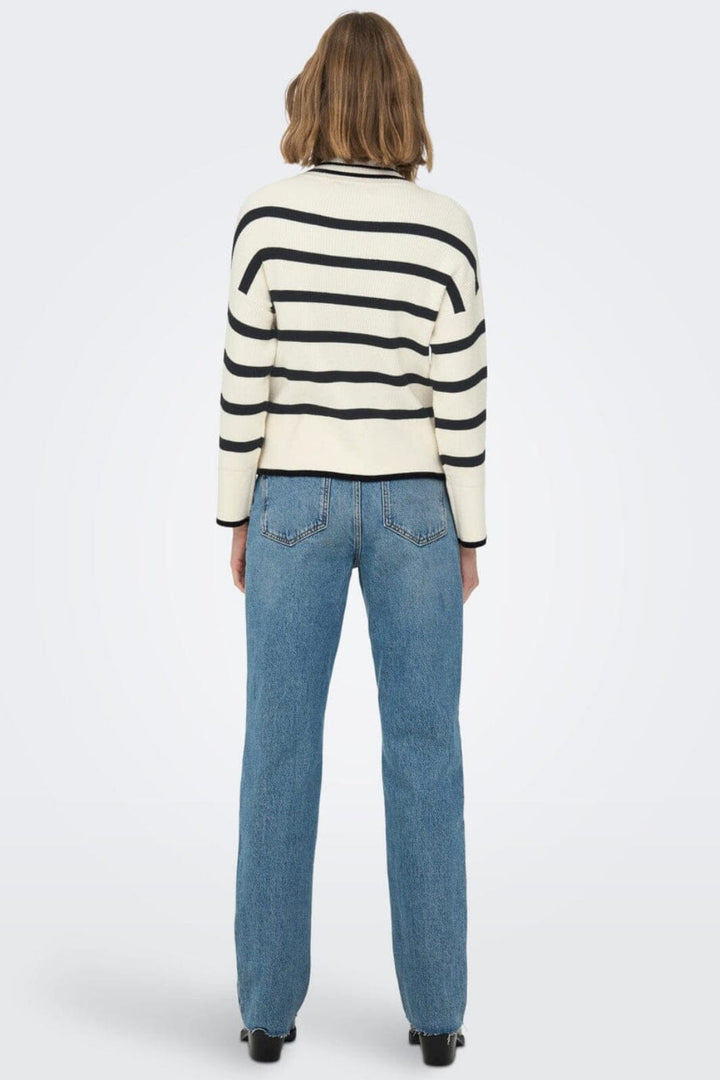 Only - Onlibi L/S Highneck Pullover Knt - 4031224 Whitecap Gray W.Melange/Black Strikbluser