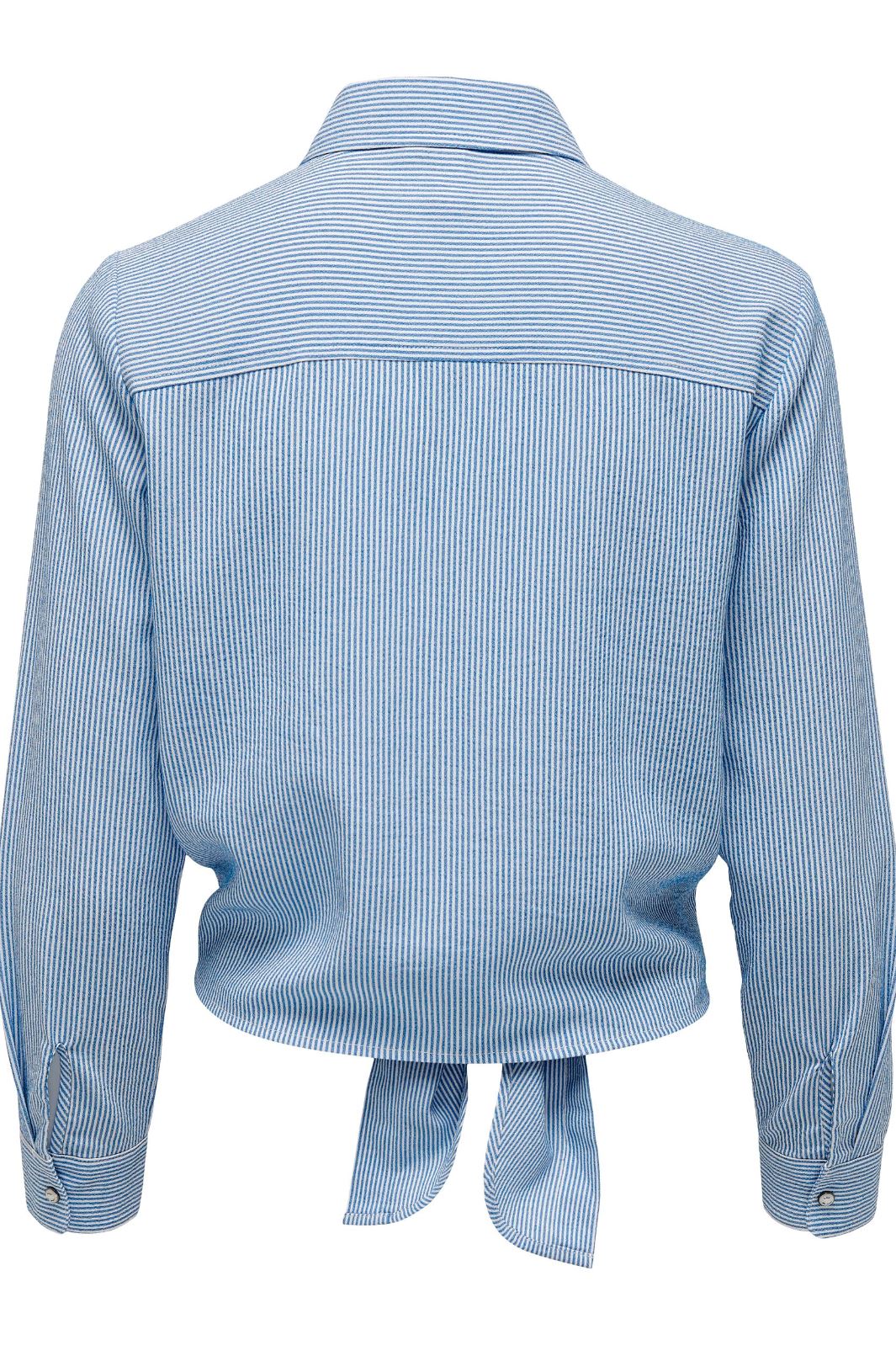 Only - Onllecey Ls Knot Shirt - 3269493 Cloud Dancer Medium Blue Skjorter