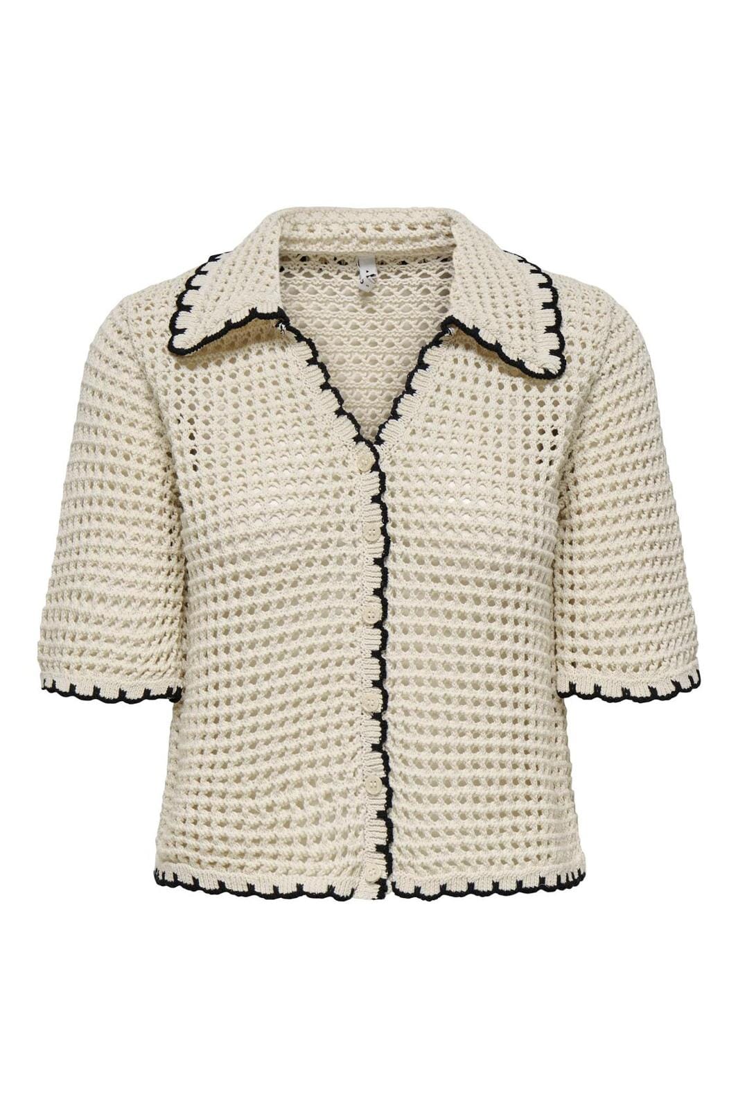 Only - Onllucie Life 3/4 Cardigan Knt 15342215 - 4783787 - Ecru W. Black Egdes