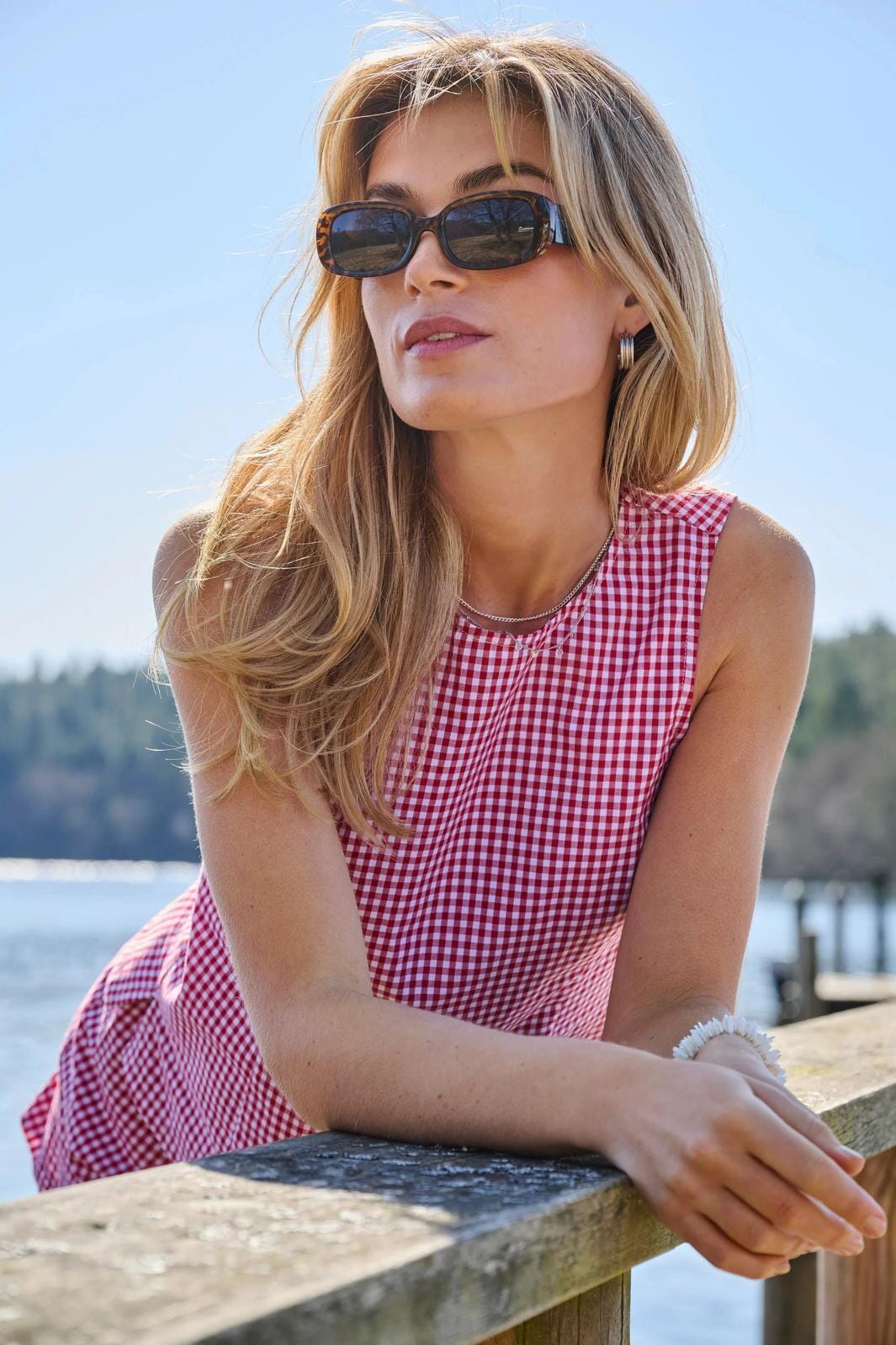 Only - Onlmaye Sl Check Top - 4955606 Salsa White Toppe