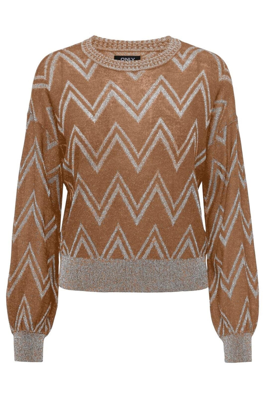 Only - Onlnicole Life Ls Glitter O-Neck Knt - 4412761 Toasted Coconut Glitter Strikbluser