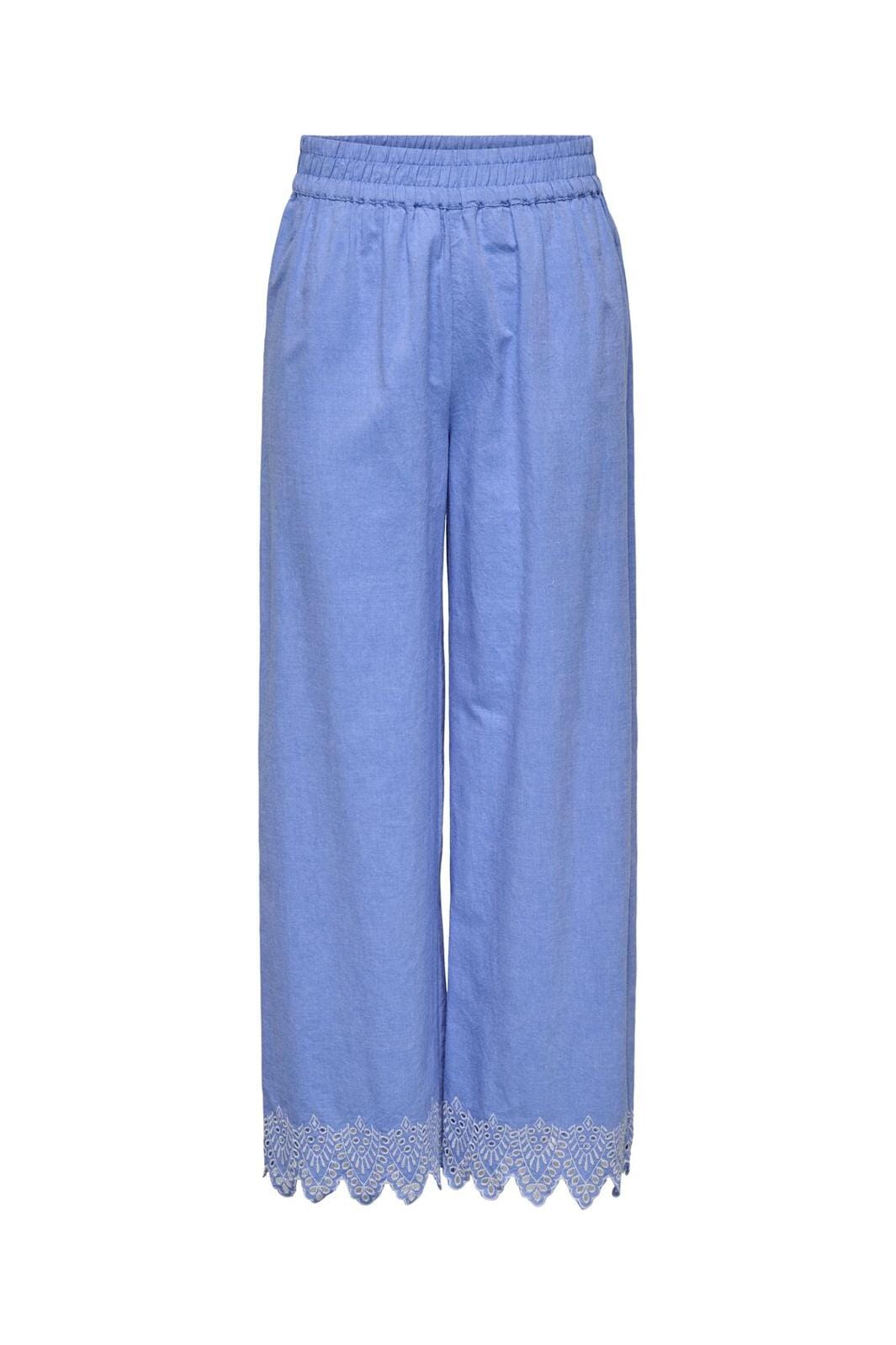 Only - Onlpaula Tulum Emb Pull-Up Pant - 4695538 Blue Bonnet Bright White Emb.