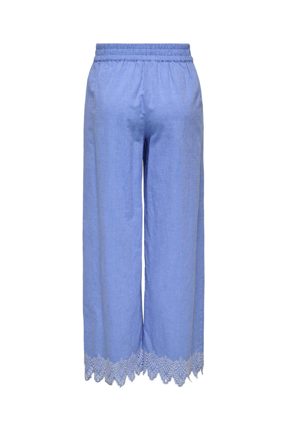 Only - Onlpaula Tulum Emb Pull-Up Pant - 4695538 Blue Bonnet Bright White Emb.