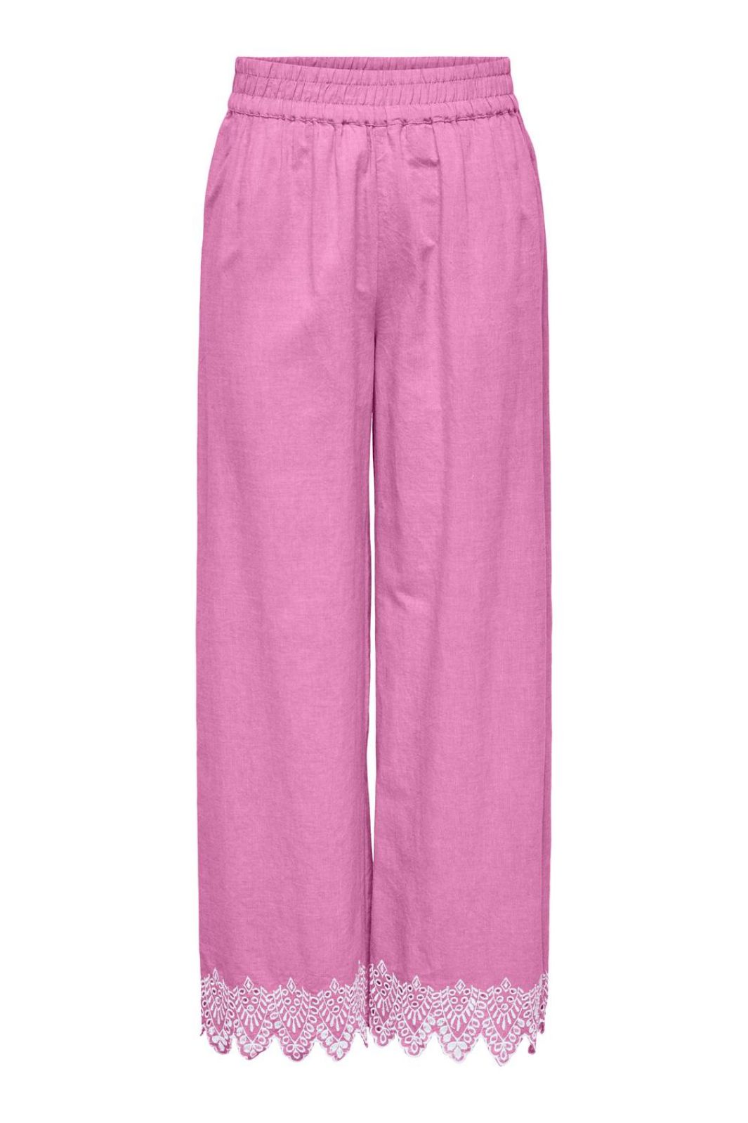 Only - Onlpaula Tulum Emb Pull-Up Pant - 4764235 Fuchsia Pink Bright White Emb. Bukser