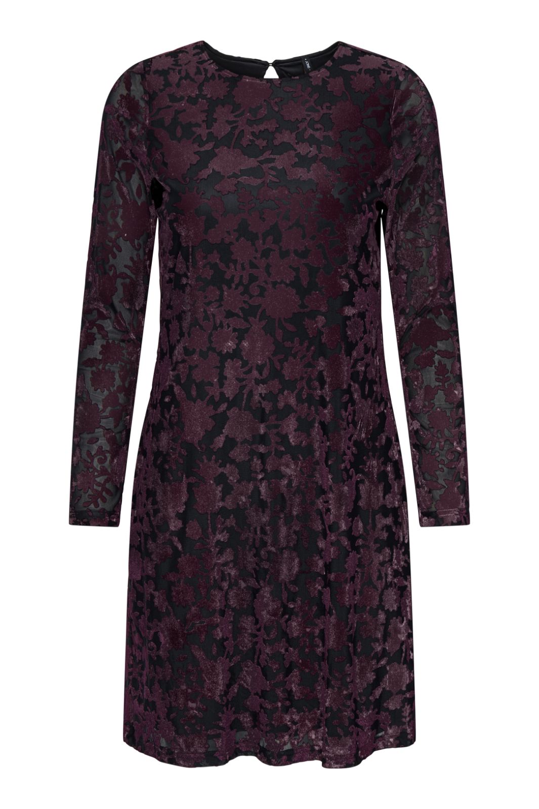 Only - Onlthea L/S Flock Dress - 4982216 Black Parry Flowers (Winetasting) Kjoler