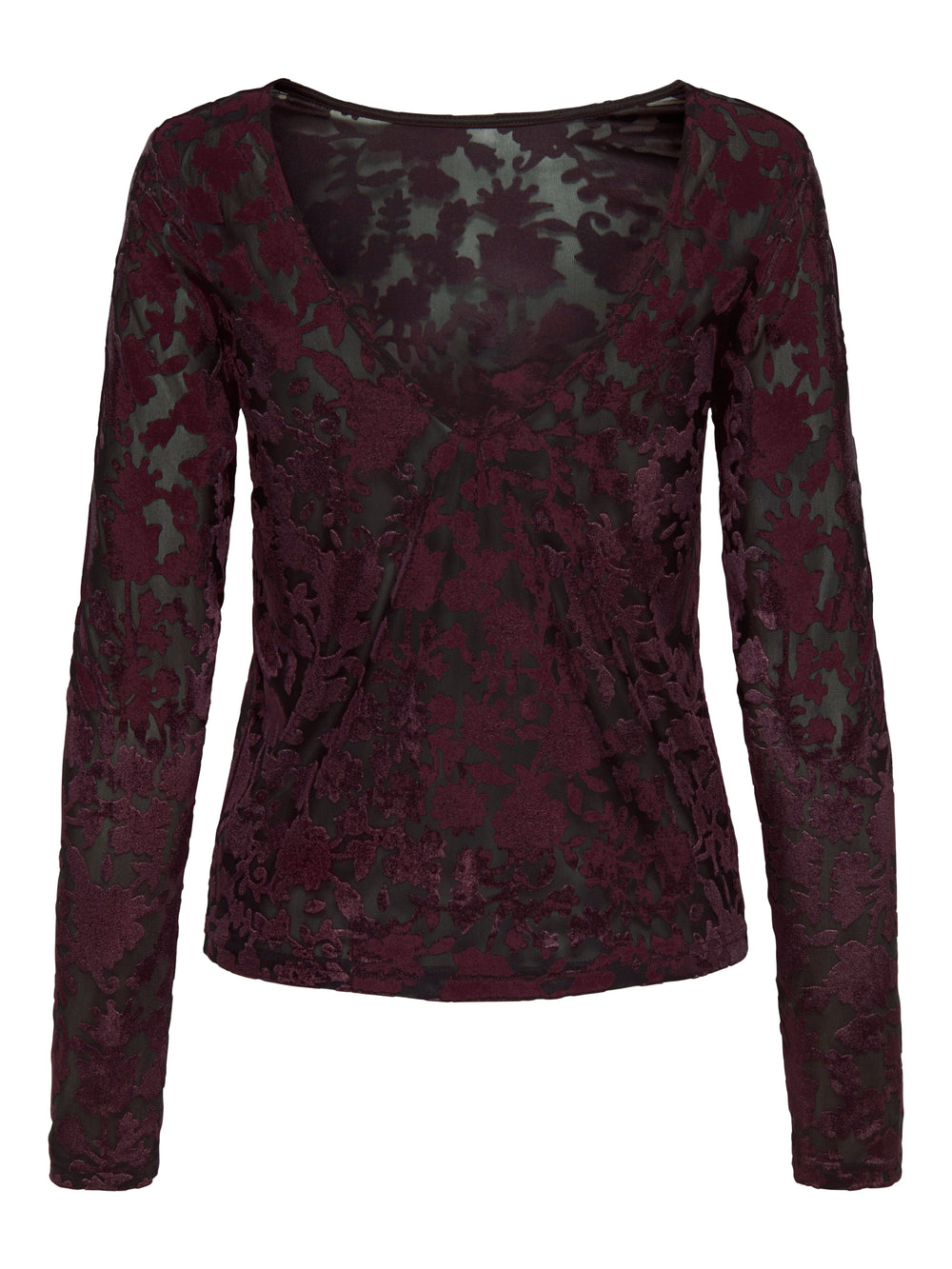 Only - Onlthea L/S Flock Top - 4982219 Black Parry Flowers (Winetasting) Bluser