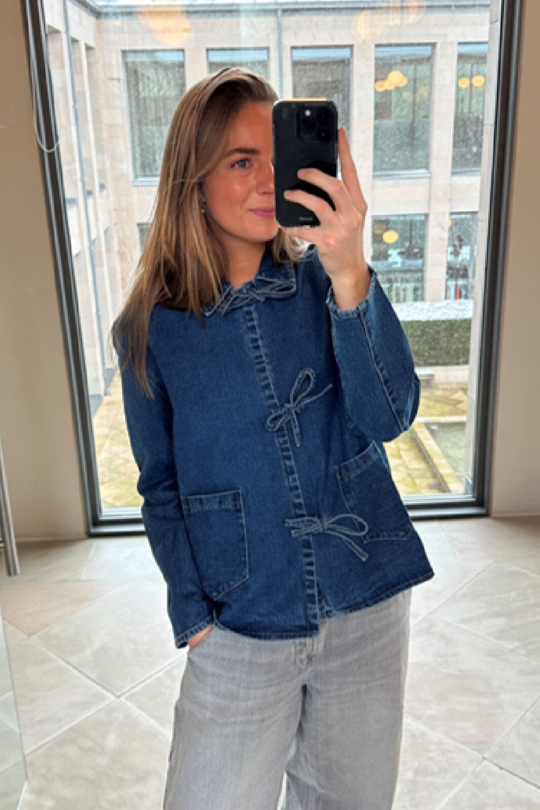 Only - Onlthille L/S Tie Jacket Gua - 4552382 Dark Blue Denim Jakker