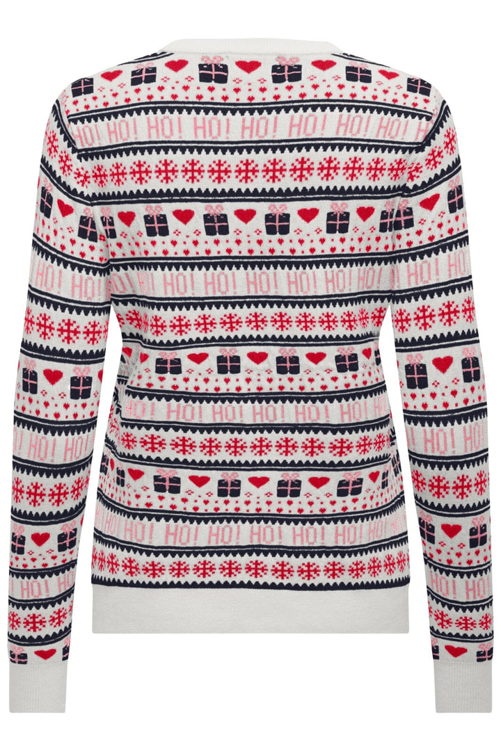 Only - Onlxmas Present Ls O-Neck Knt - 4631335 Cloud Dancer High Risk Red/Night Sky/Bonbon Jul