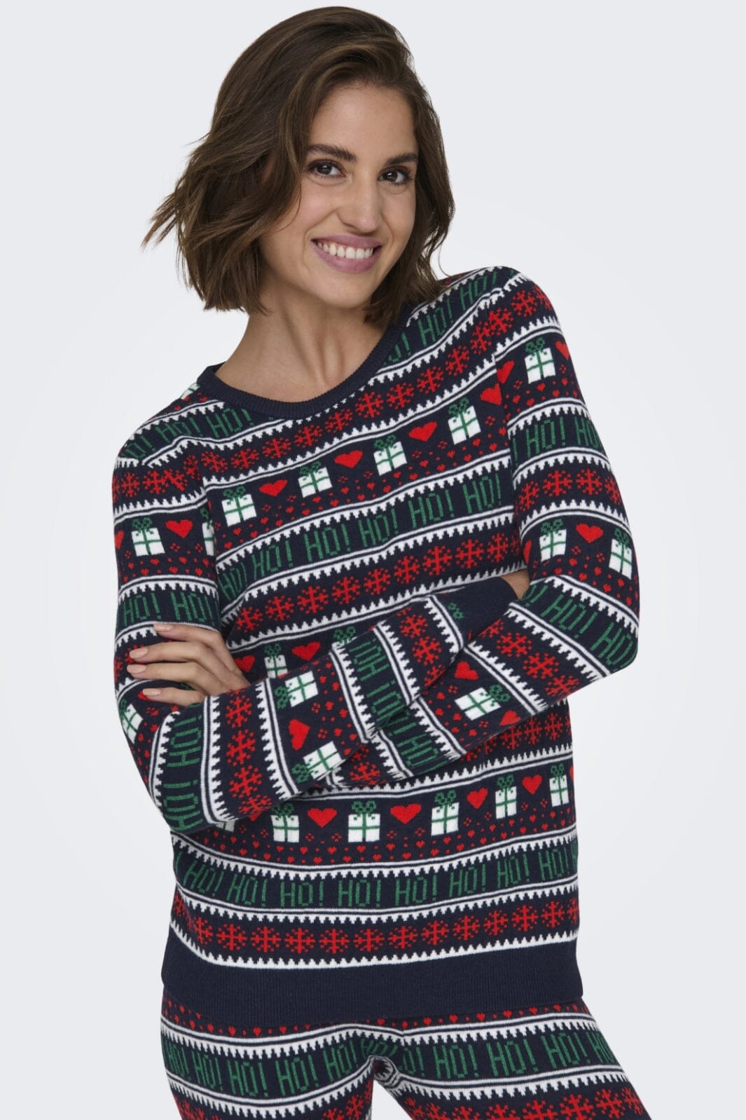 Only - Onlxmas Present Ls O-Neck Knt - 4631357 Night Sky Cloud D/High Risk Red/Green Jacket Jul