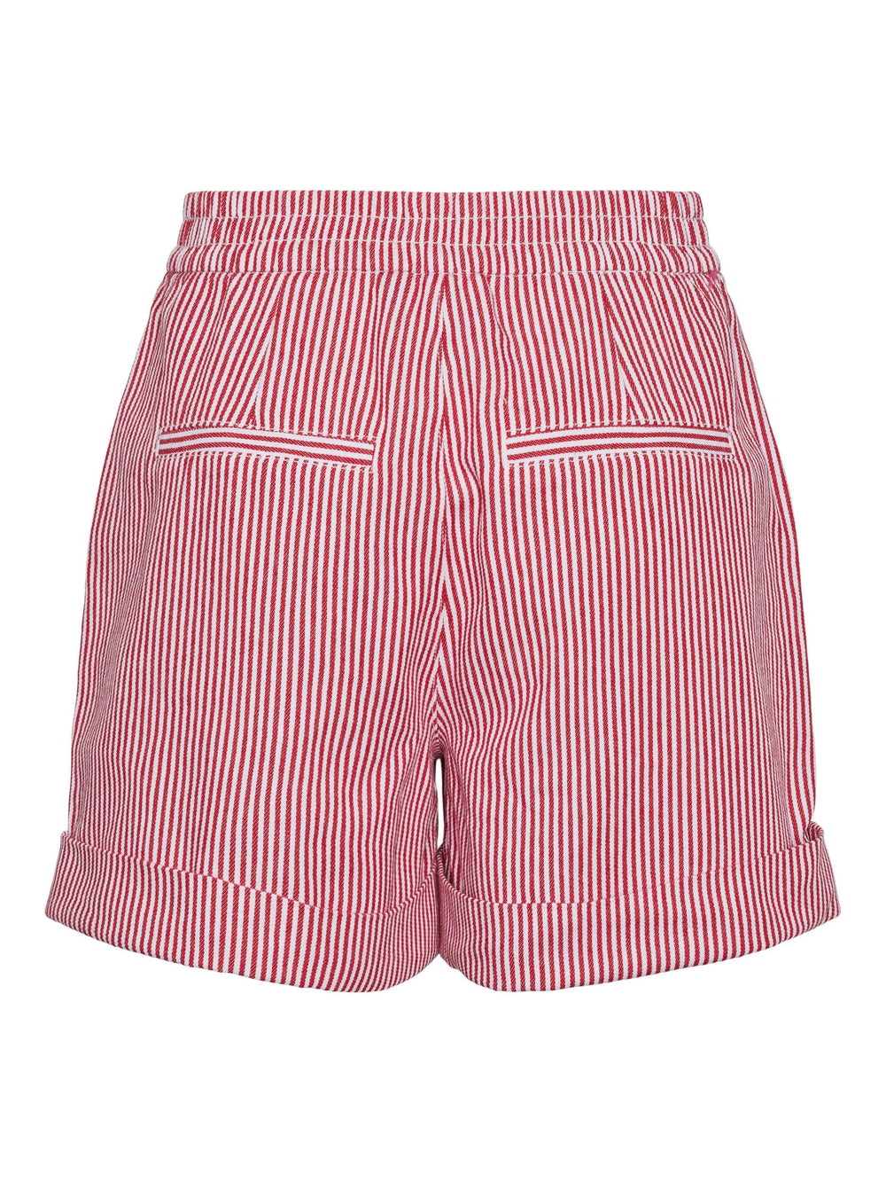 Pieces - Pcallo Fold Up Shorts - 4464990 Salsa Cloud Dancer Stripes Shorts