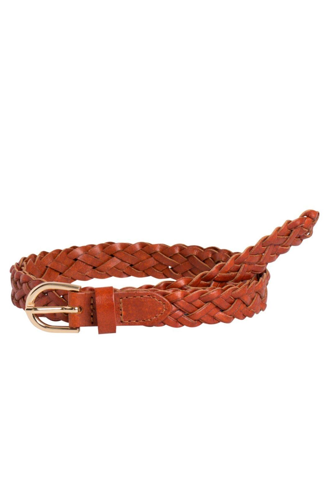 Pieces - PcAvery Leather Braided Slim Belt - Cognac Bælter
