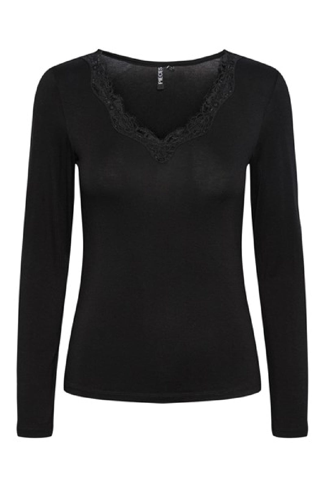 Pieces - Pcbarbera Ls Lace Top - 4279507 Black Bluser