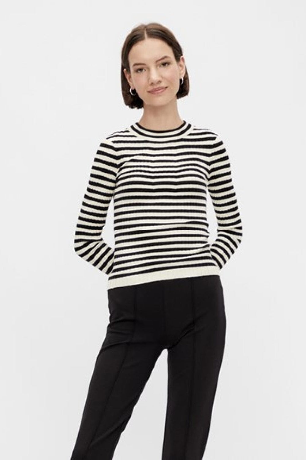 Pieces - Pccrista Ls O-Nech Knit Noos - Black With Birch Bluser