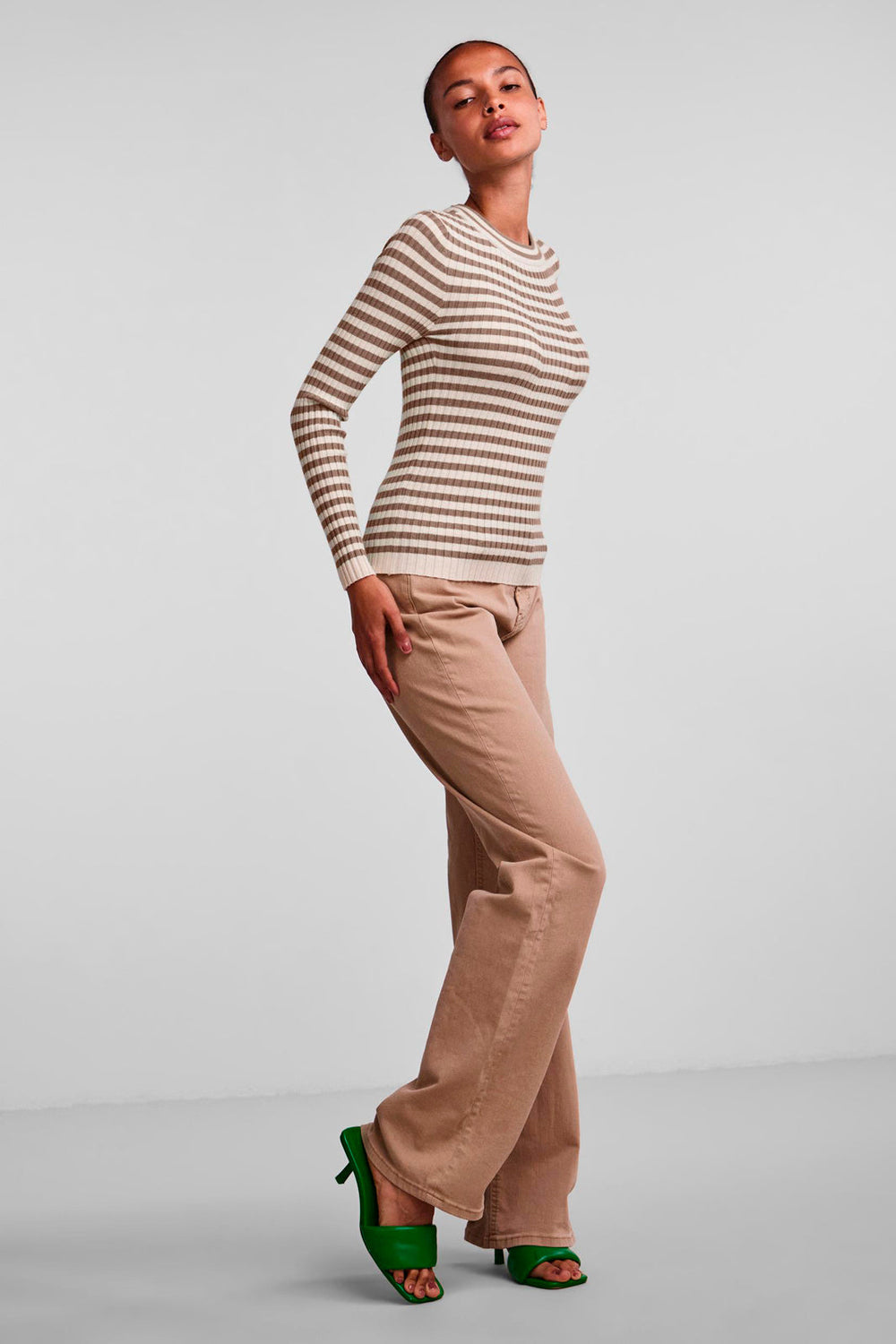 Pieces - Pccrista Ls O Neck Knit Noos Bc - Fossil/With Brich Bluser