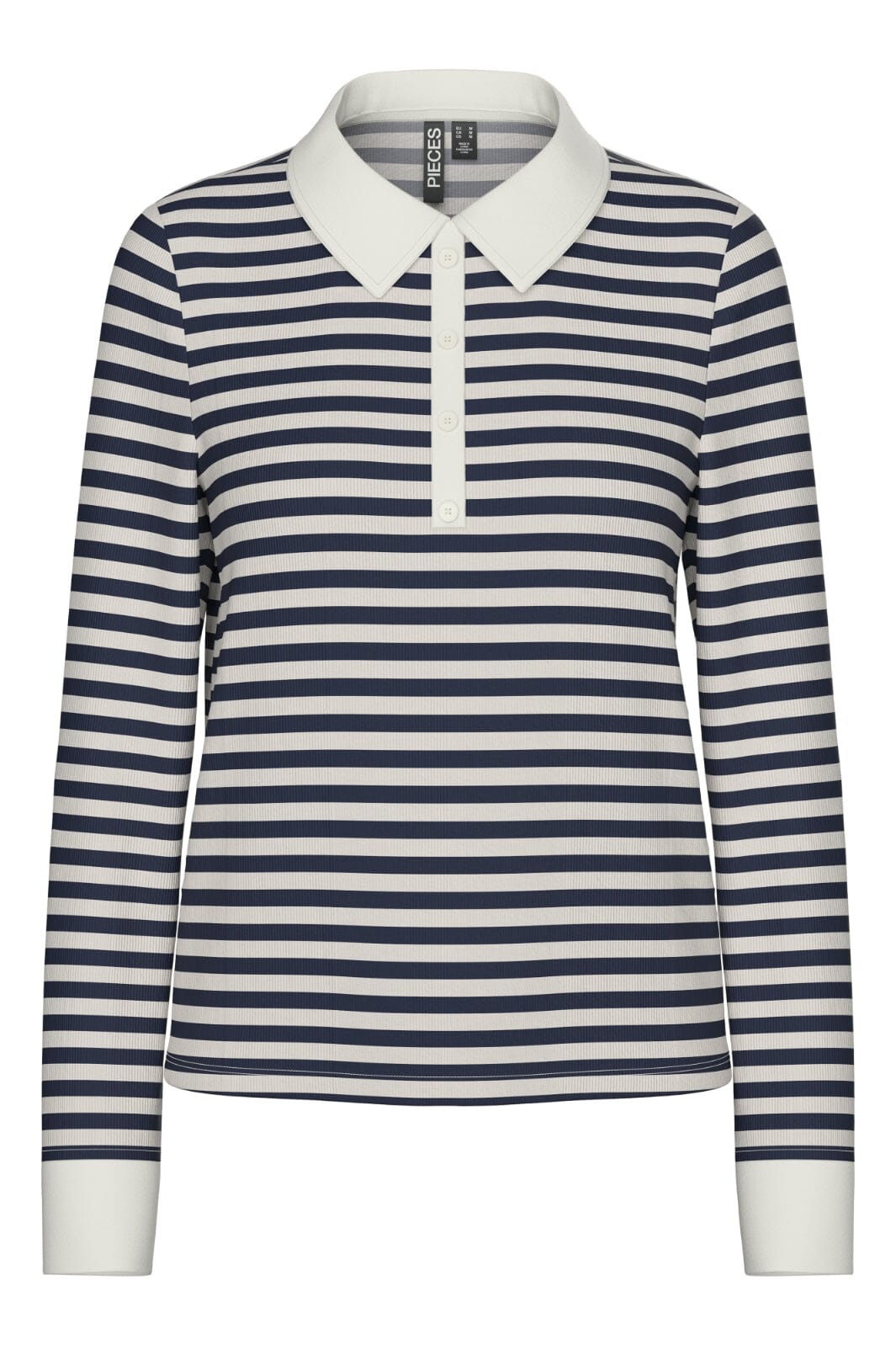 Pieces - Pcdonna Ls Rib Polo Fsy - 4886079 Maritime Blue Silver Grey Skjorter
