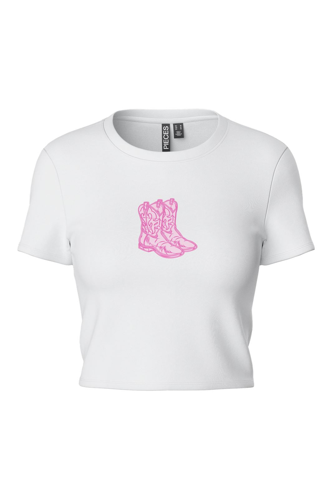 Pieces - Pcexpress Ss Baby Tee Kca 17157693 - 4873069 - Bright White Pink Cowboy Boots