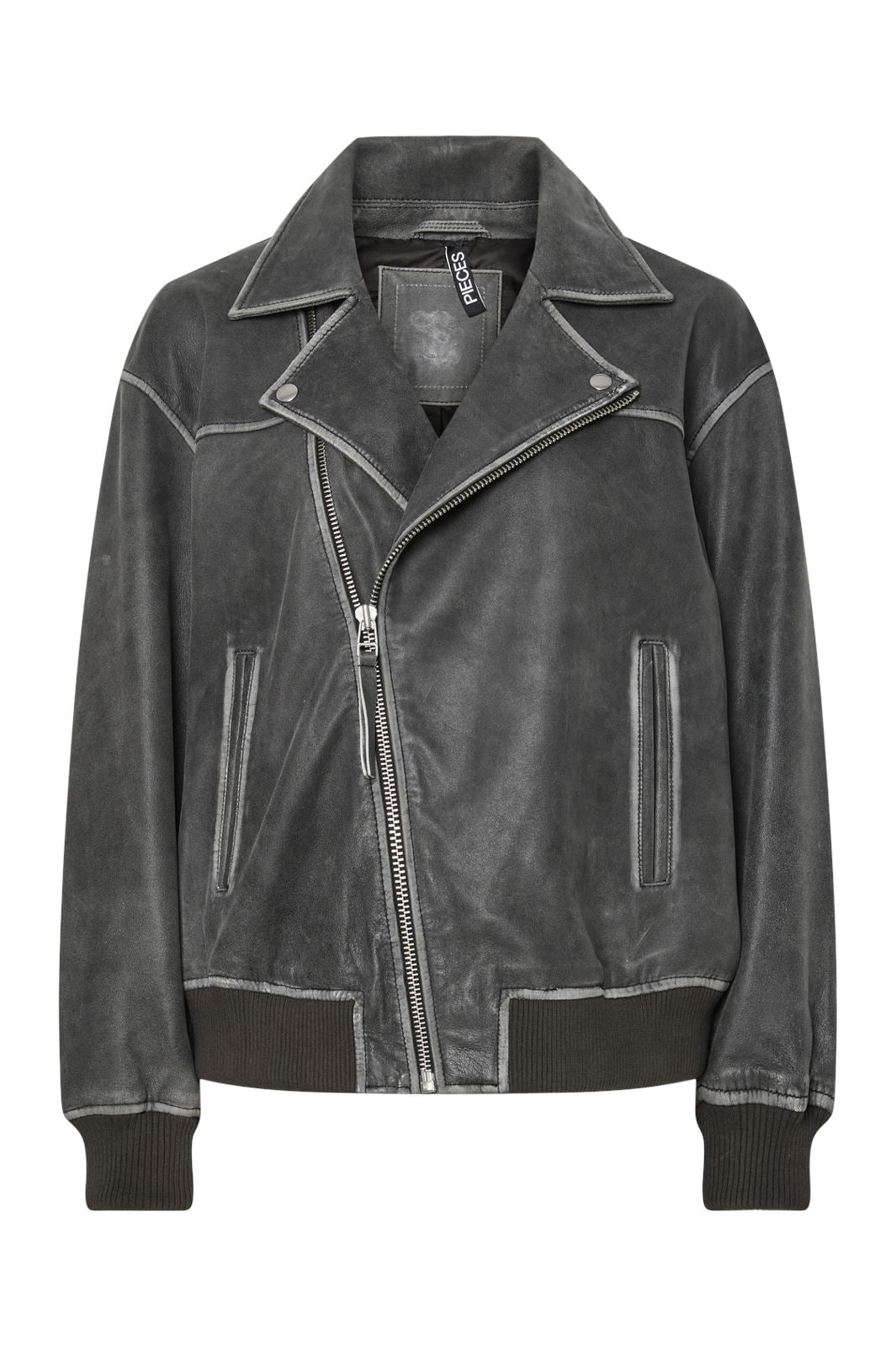 Pieces - Pcfemma Ls Bomber Leather Jacket 17160644 - 4848835 - Concrete Grey