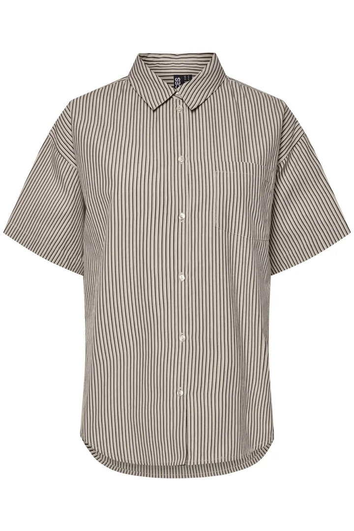 Pieces - Pcfemme Ss Loose Shirt - 4900771 Birch Delicioso Skjorter