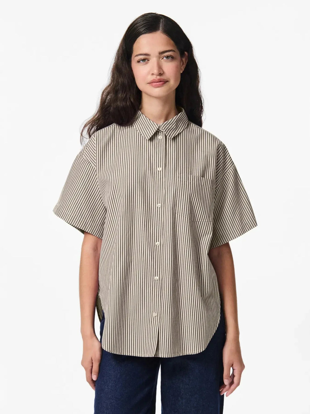 Pieces - Pcfemme Ss Loose Shirt - 4900771 Birch Delicioso Skjorter