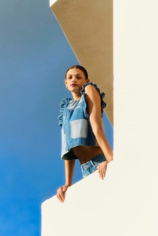 Pieces - Pcfie Flounce Patchwork Denim Vest - 4777026 Dark Blue Denim Toppe