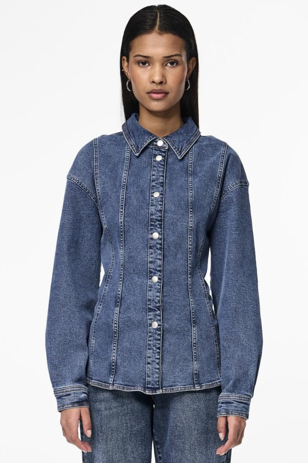 Pieces - Pcginny Ls Denim Shirt Jit - 4621892 Medium Blue Denim Jakker