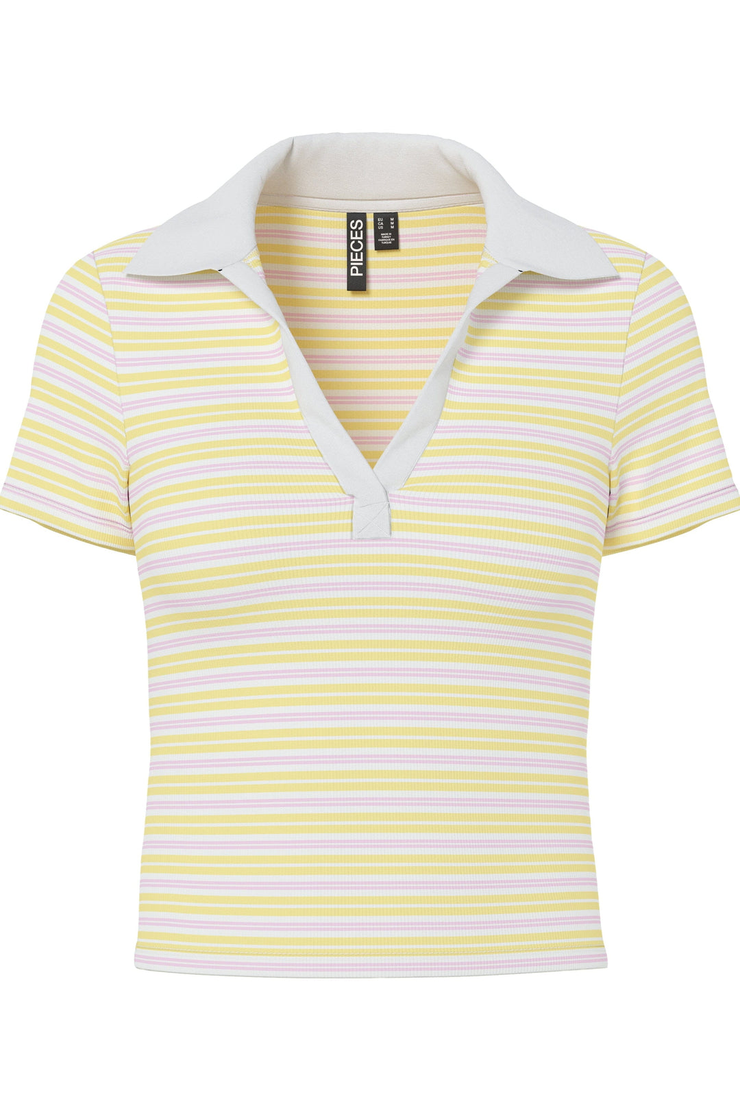 Pieces - Pcjayjay Ss V-Neck Polo Top Fsy - 4961818 Pale Banana Pink Tulle/White Skjorter
