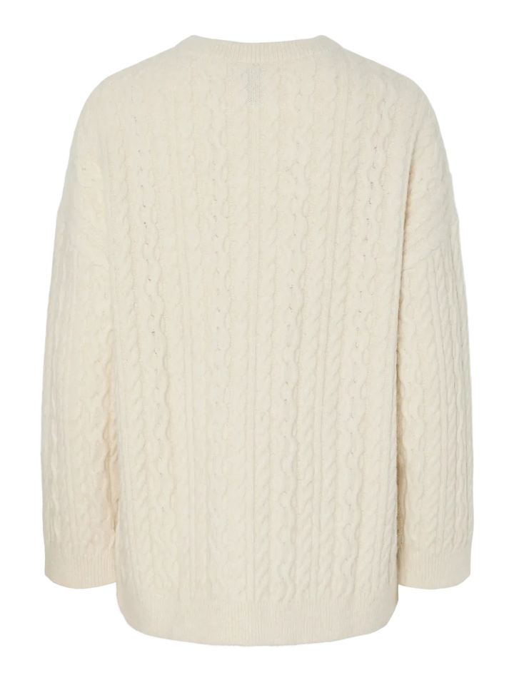 Pieces - Pcjisa Ls O-Neck Long Cabel Knit - 4813741 Birch Strikbluser