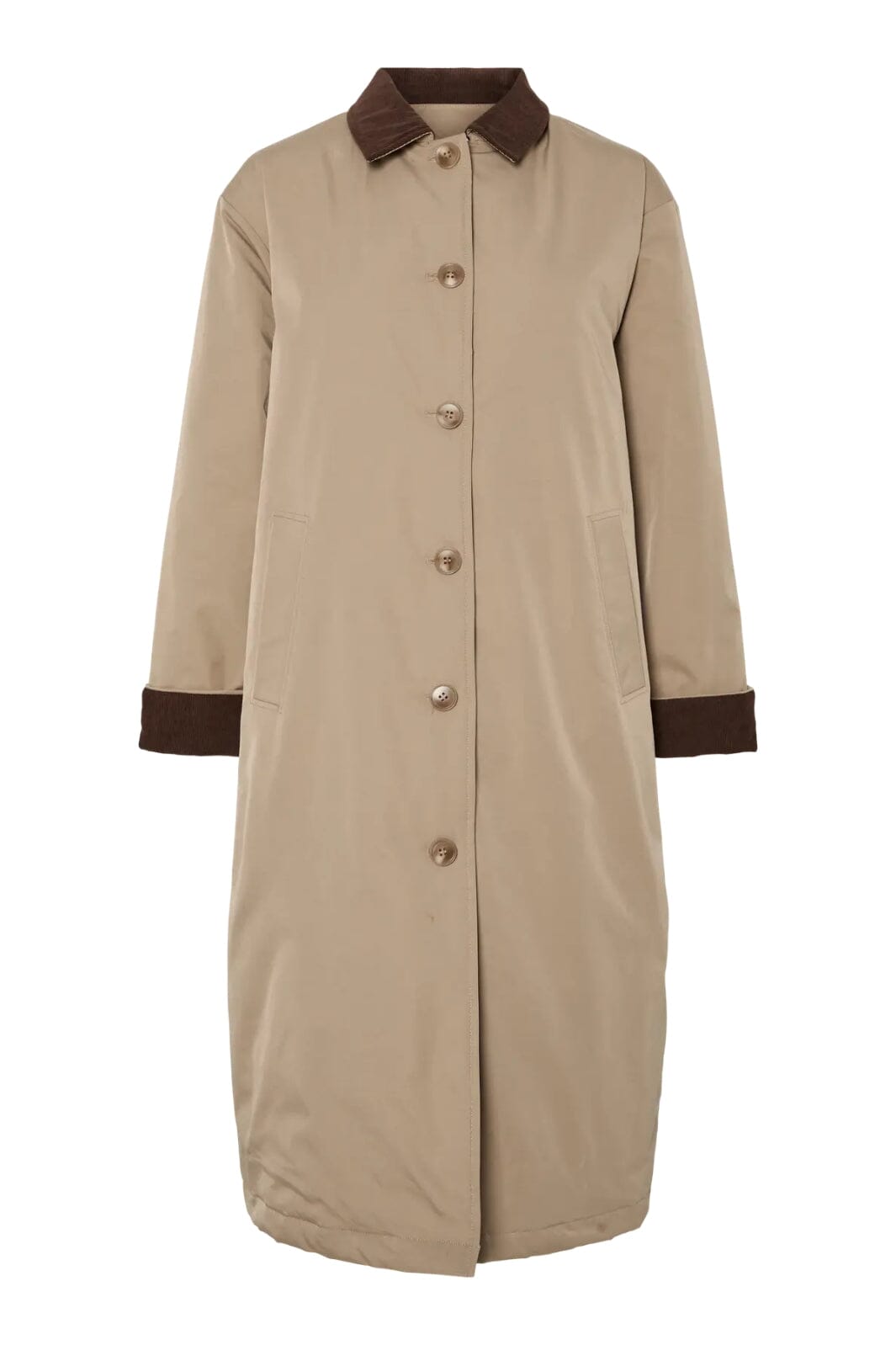 Pieces - Pcjorma Long Corduroy Jacket - 4789178 Greige Hot Fudge Frakker