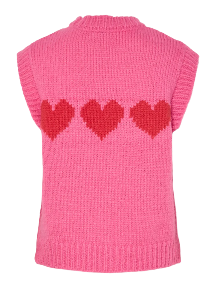 Pieces - Pcjove Sl O-Neck Knit Vest - 4843632 Sugar Plum Goji Berry Hearts Frakker