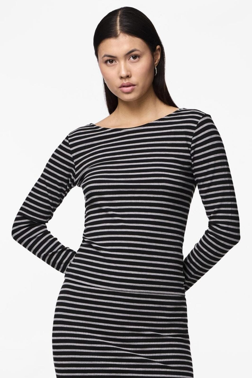 Pieces - Pcjuna Ls Top - 4594273 Black Light Grey Toppe