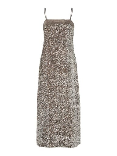 Pieces - Pckam Sl Ankle Slip Dress - 4883180 Morel Silver Sequins Kjoler