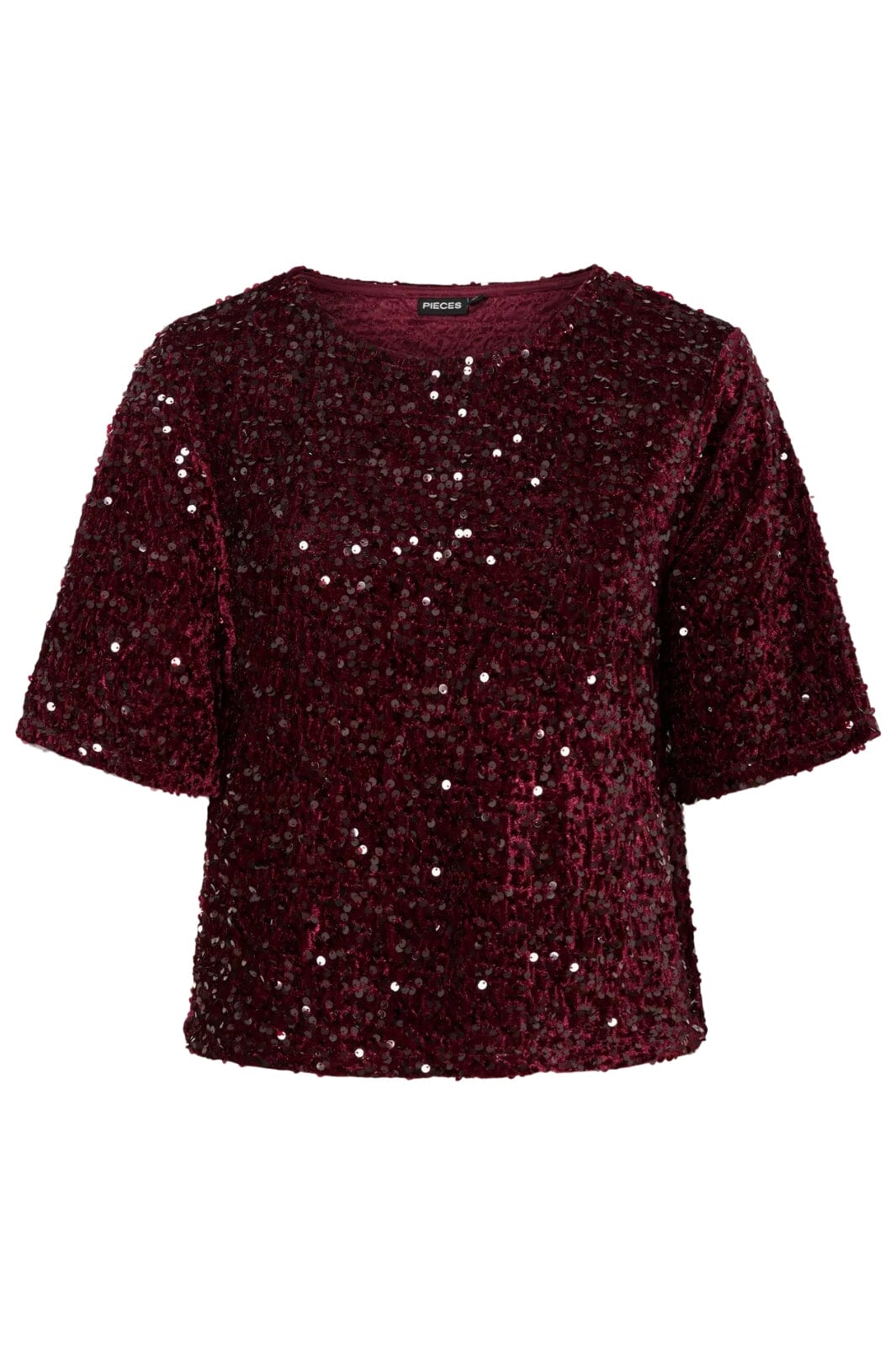 Pieces - Pckam Ss Top - 4859171 Tawny Port Tawney Port Sequins Toppe