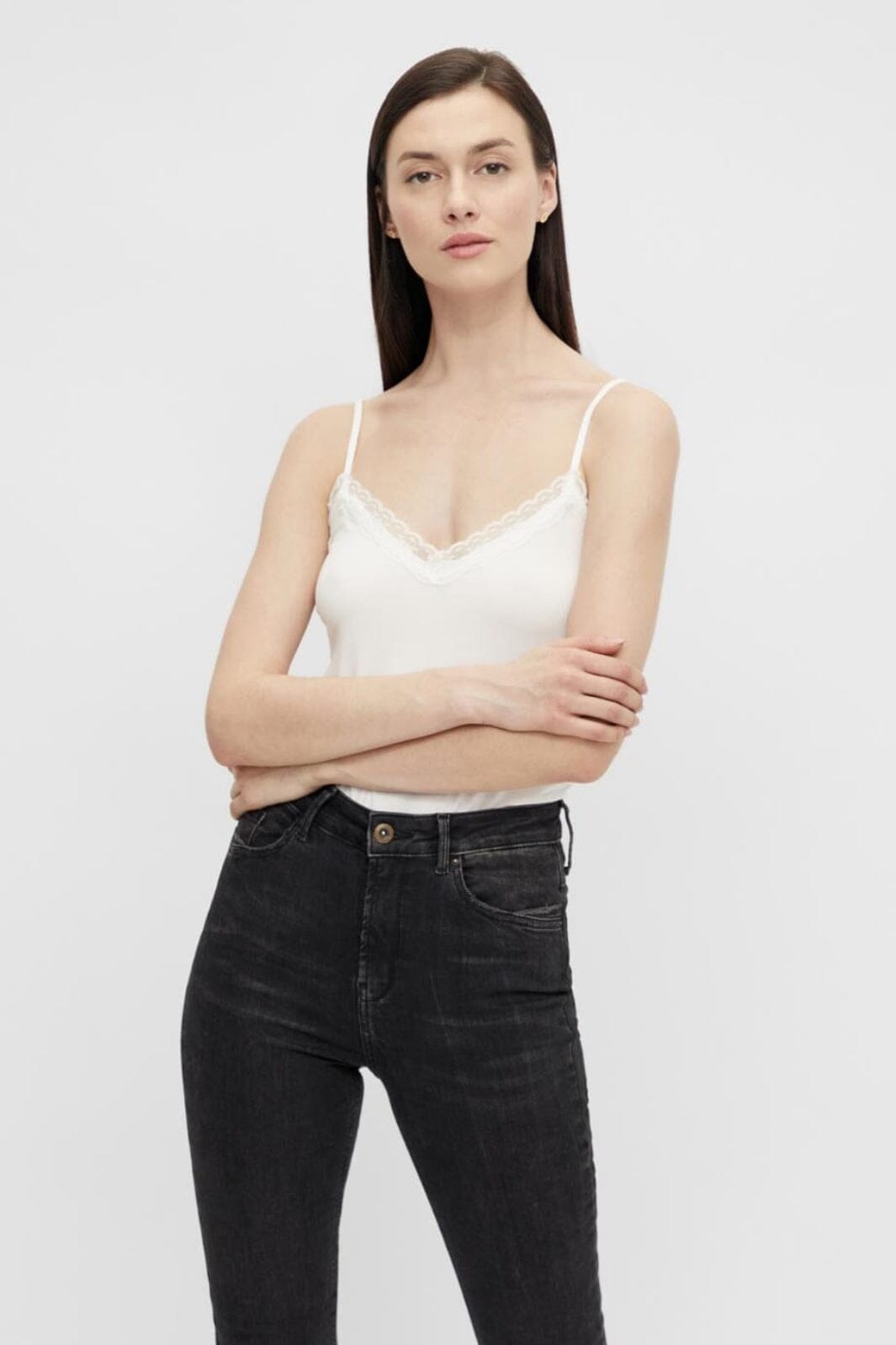 Pieces - Pckate Lace Singlet - 2890851 Cloud Dancer Toppe