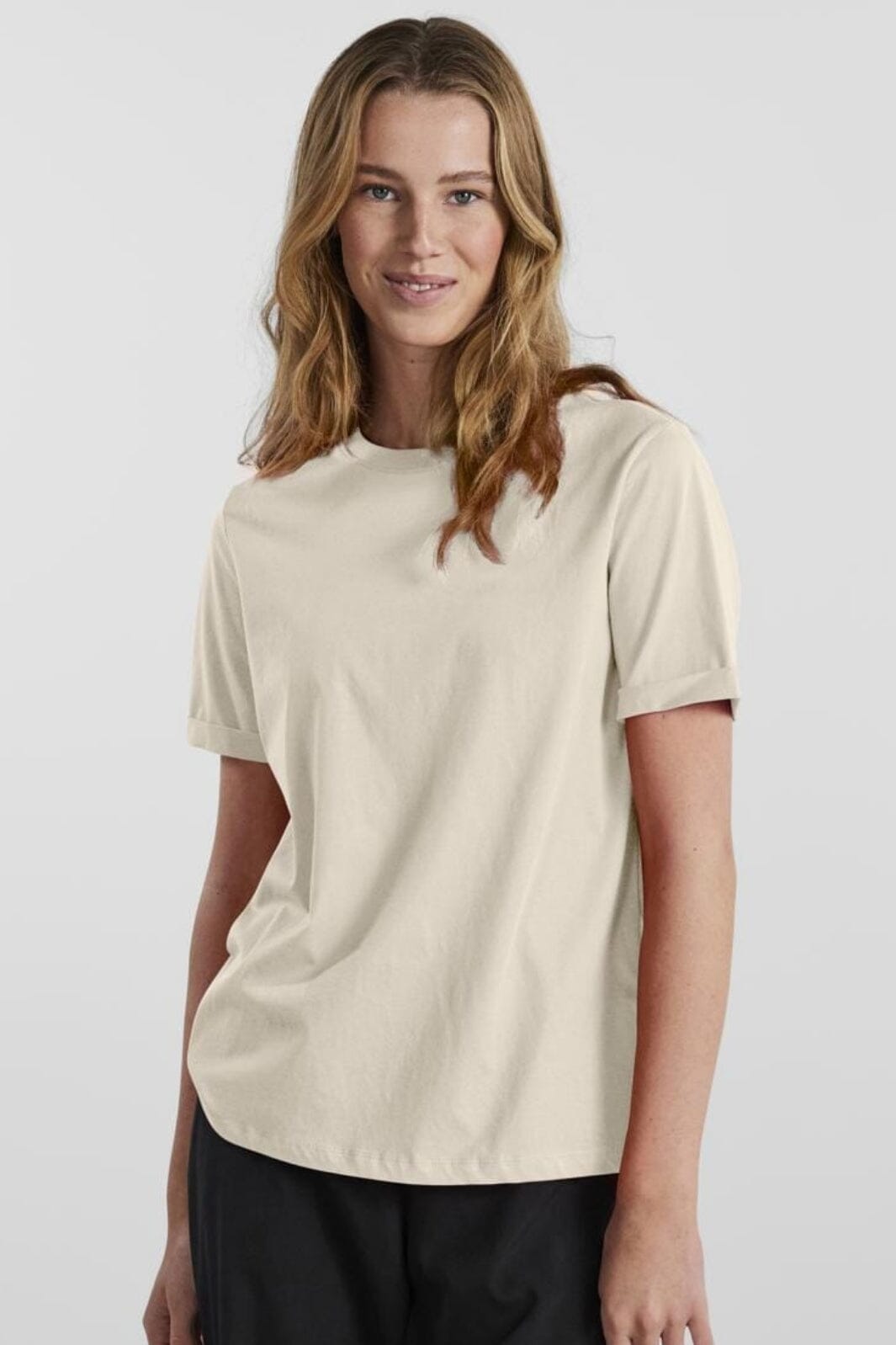 Pieces - Pcria Ss Fold Up Solid Tee - 3591265 Birch T-shirts