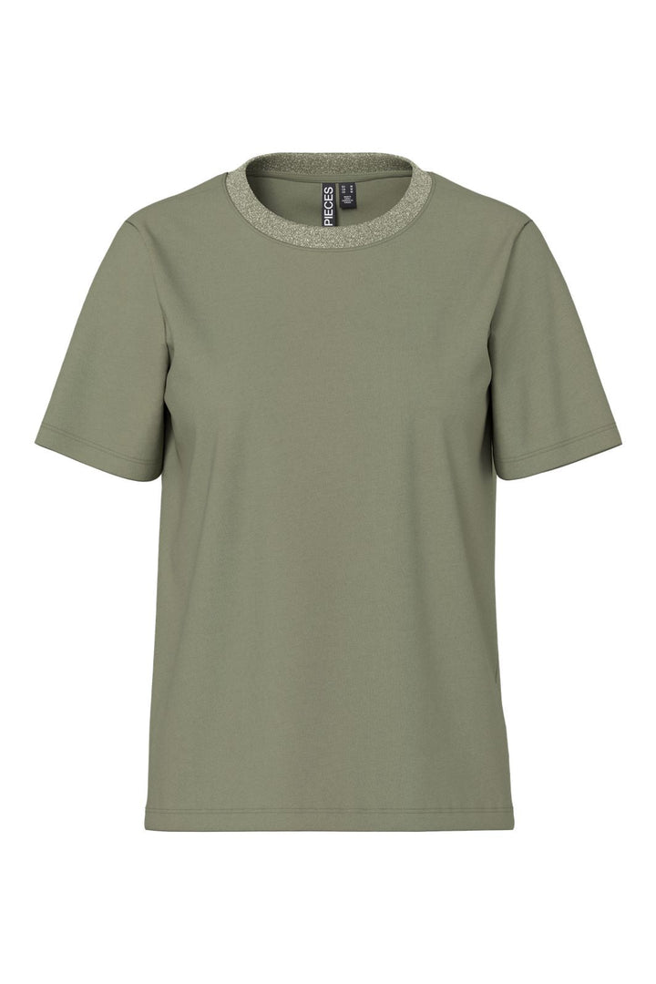 Pieces - Pcria Ss Lurex Neck Tee - 4991579 Deep Lichen Green Lurex Rib