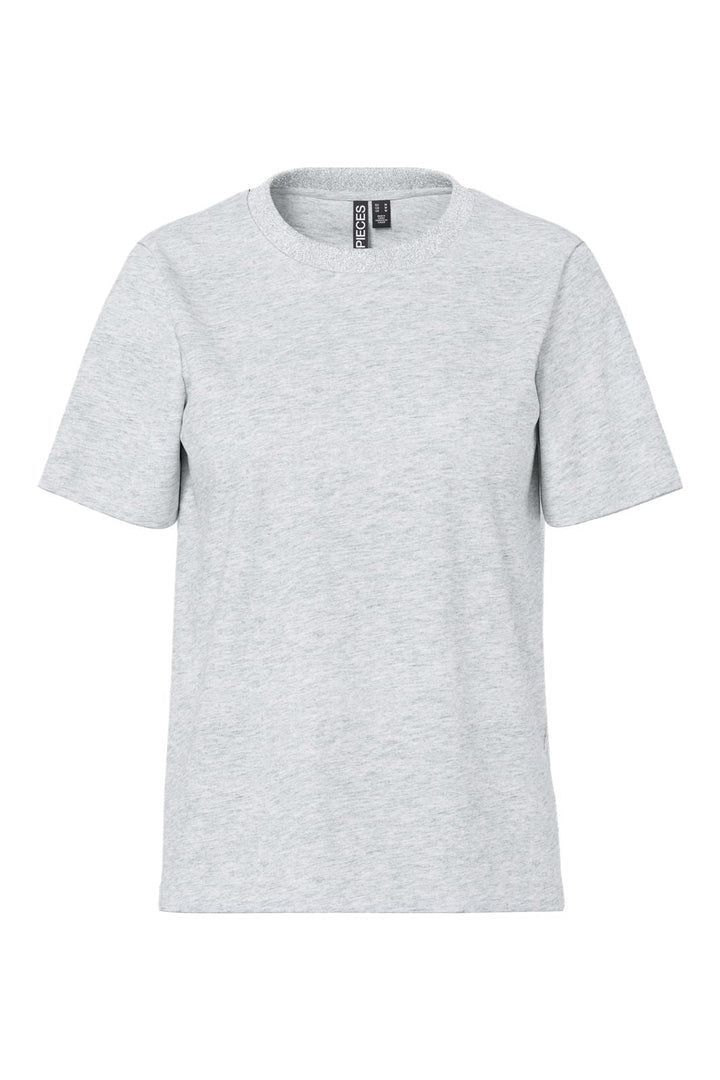 Pieces - Pcria Ss Lurex Neck Tee - 4991581 Light Grey Melange Lurex Rib
