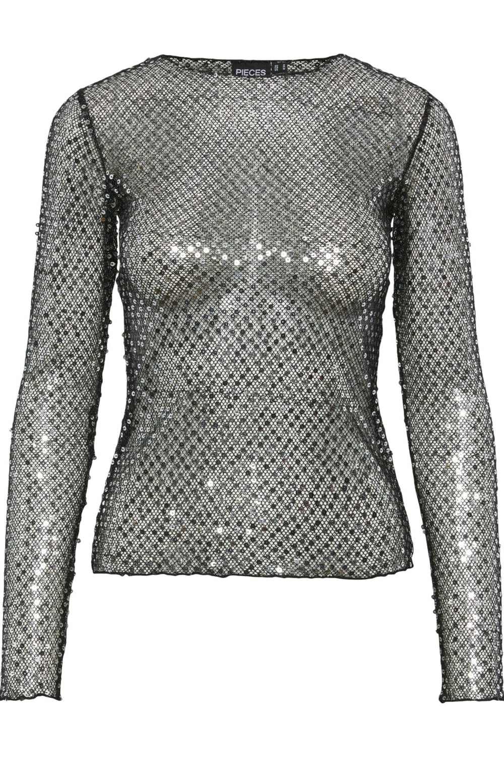 Pieces - Pcrissi Ls Sequins Top - 4610020 Black Silver Sequins Toppe