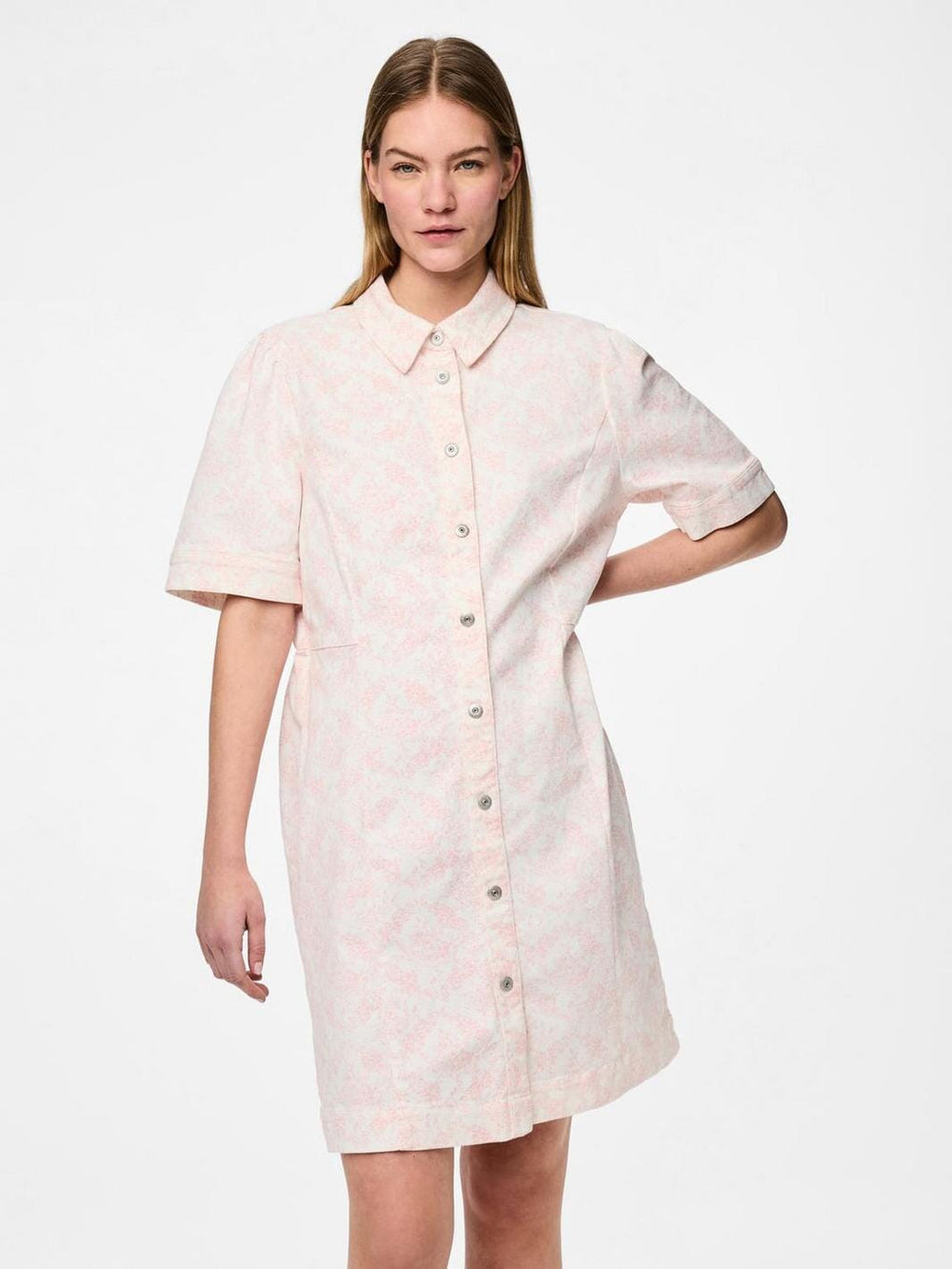 Pieces - Pcsalume Ss A-Shape Denim Dress - 4701725 Egret Flower