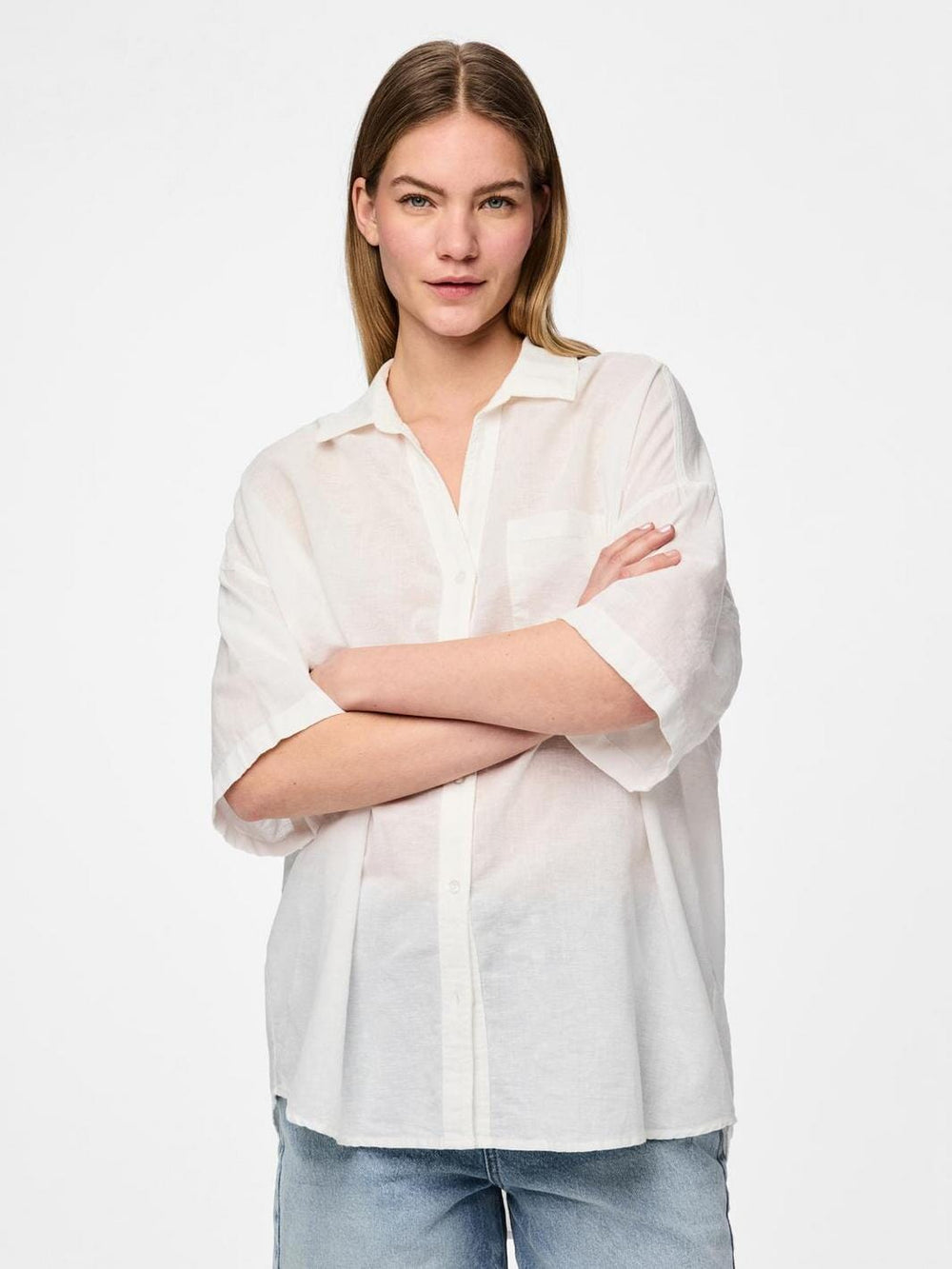 Pieces - Pcsatinka 2/4 Shirt - 4684726 Cloud Dancer