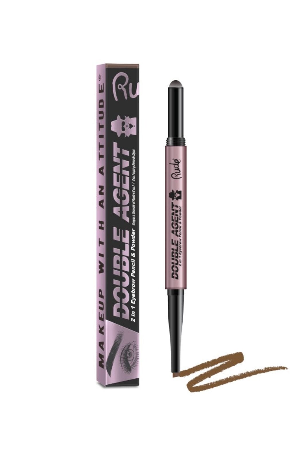Rude Cosmetics - Double Agent - 2 in 1 Eyebrow Pencil & Powder - Hazel - Øjenbryn