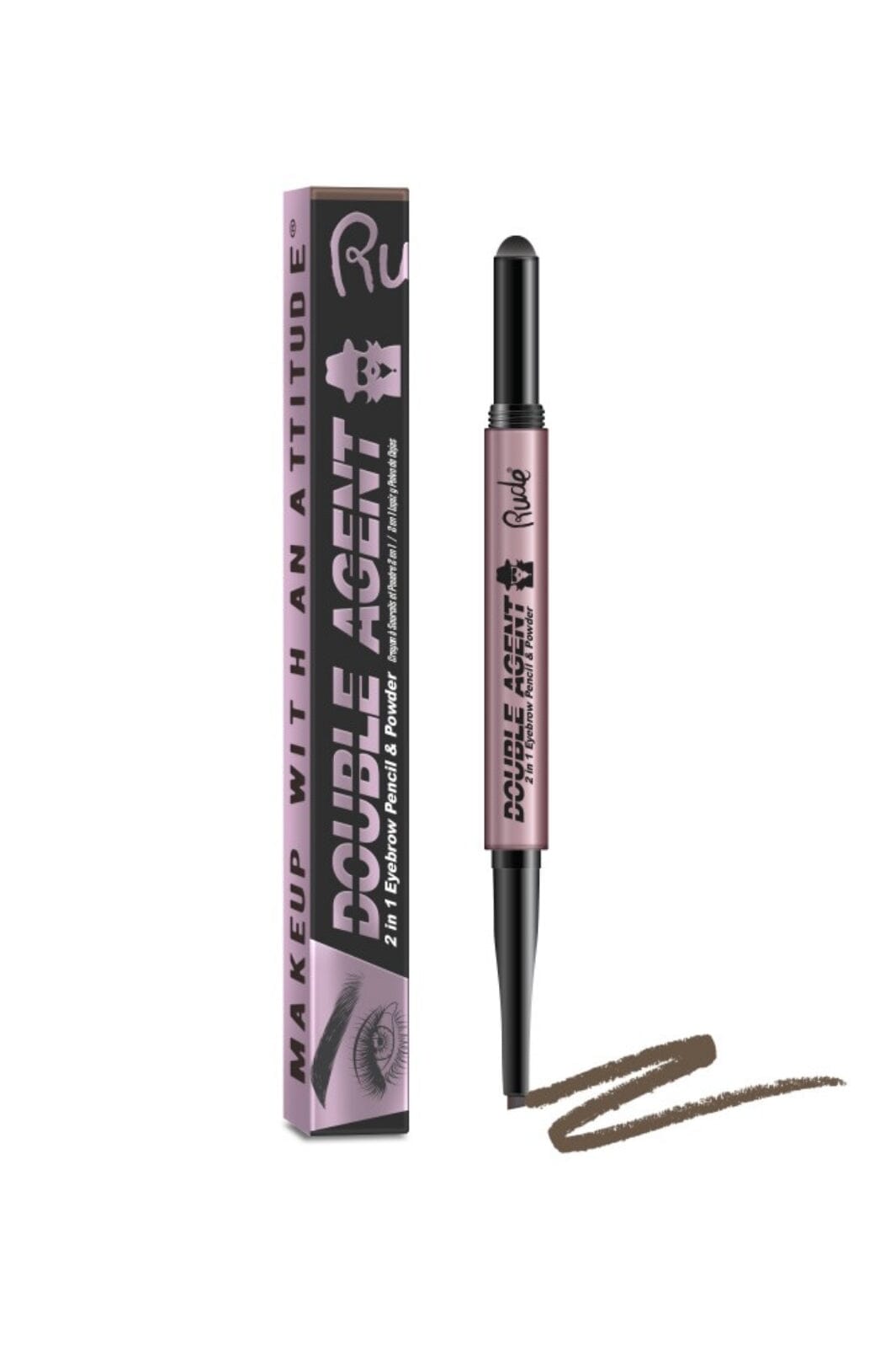 Rude Cosmetics - Double Agent - 2 in 1 Eyebrow Pencil & Powder - Taupe - Øjenbryn
