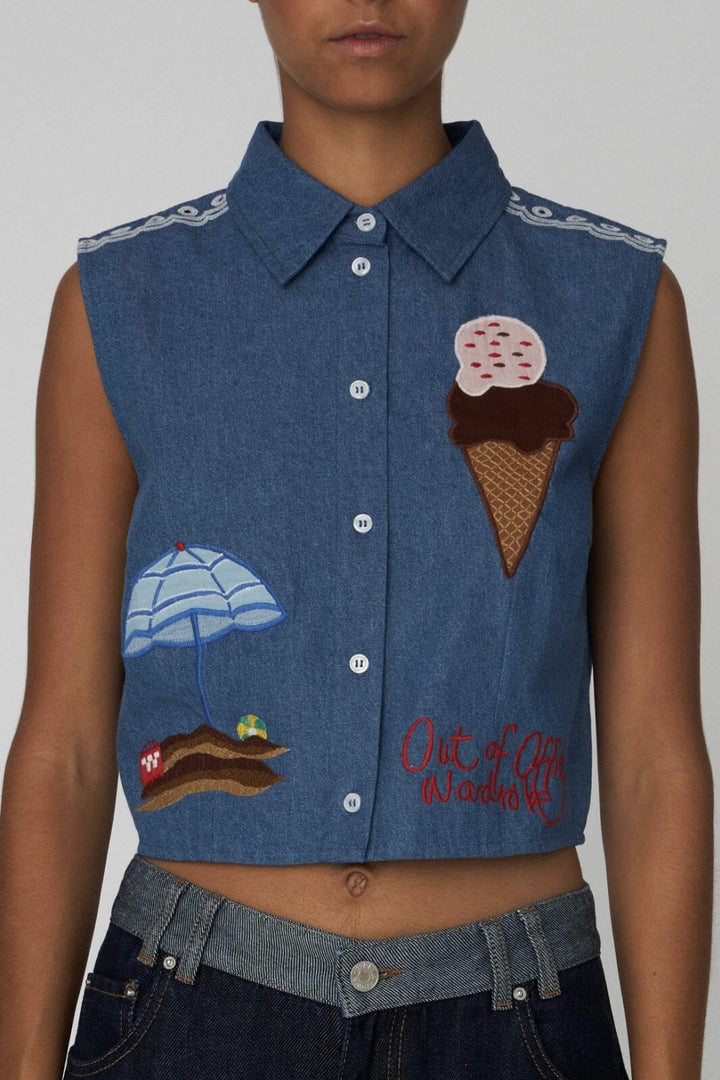 Stella Nova - Out Of Office Embroidered Topch52-1173 - 316 Summer Blue