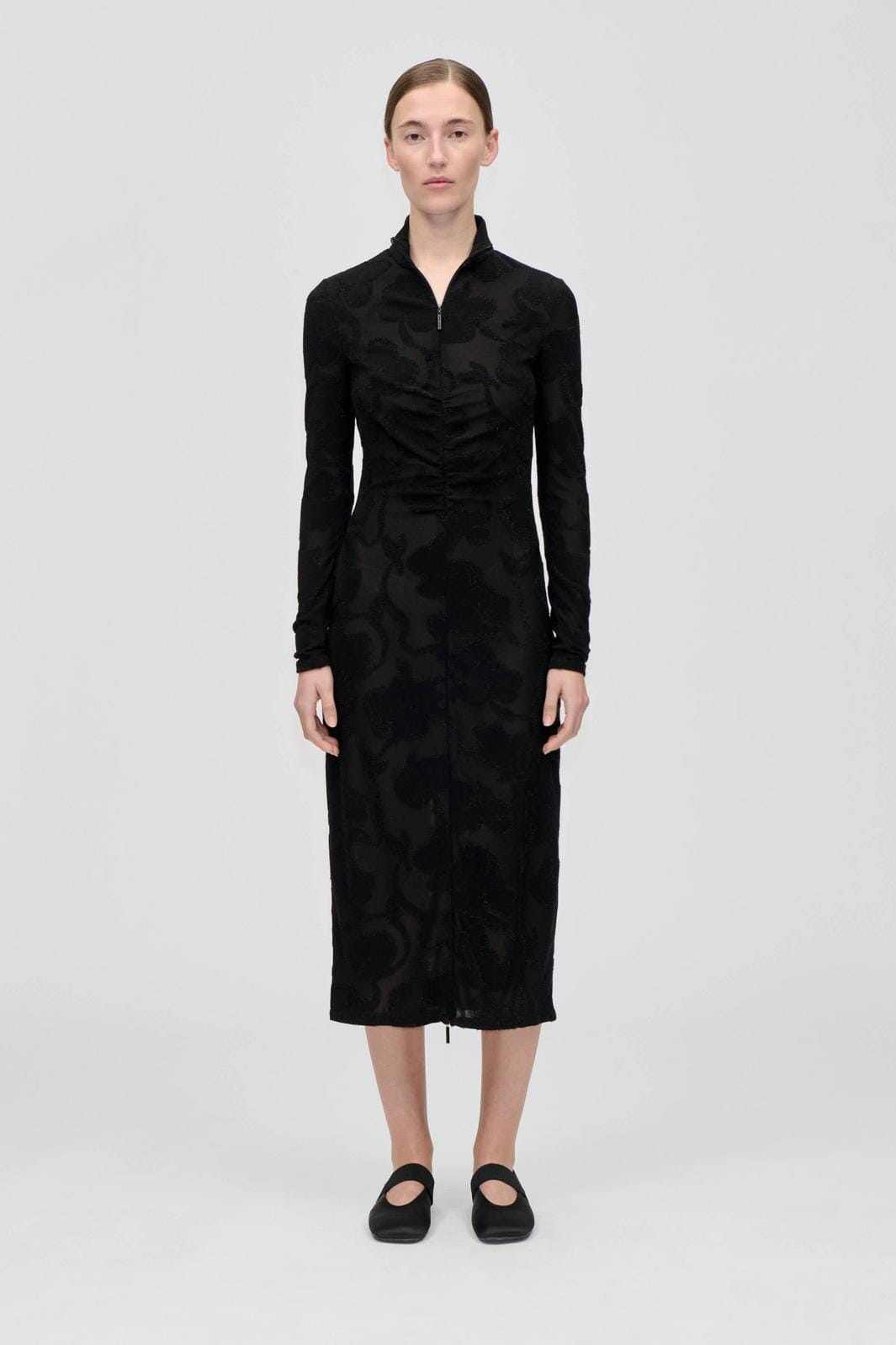 Stine Goya - 2246 Lurex Jersey, Long Sleeve Zip Dresssg-ps26-d025-2246 - Black Petunias Kjoler