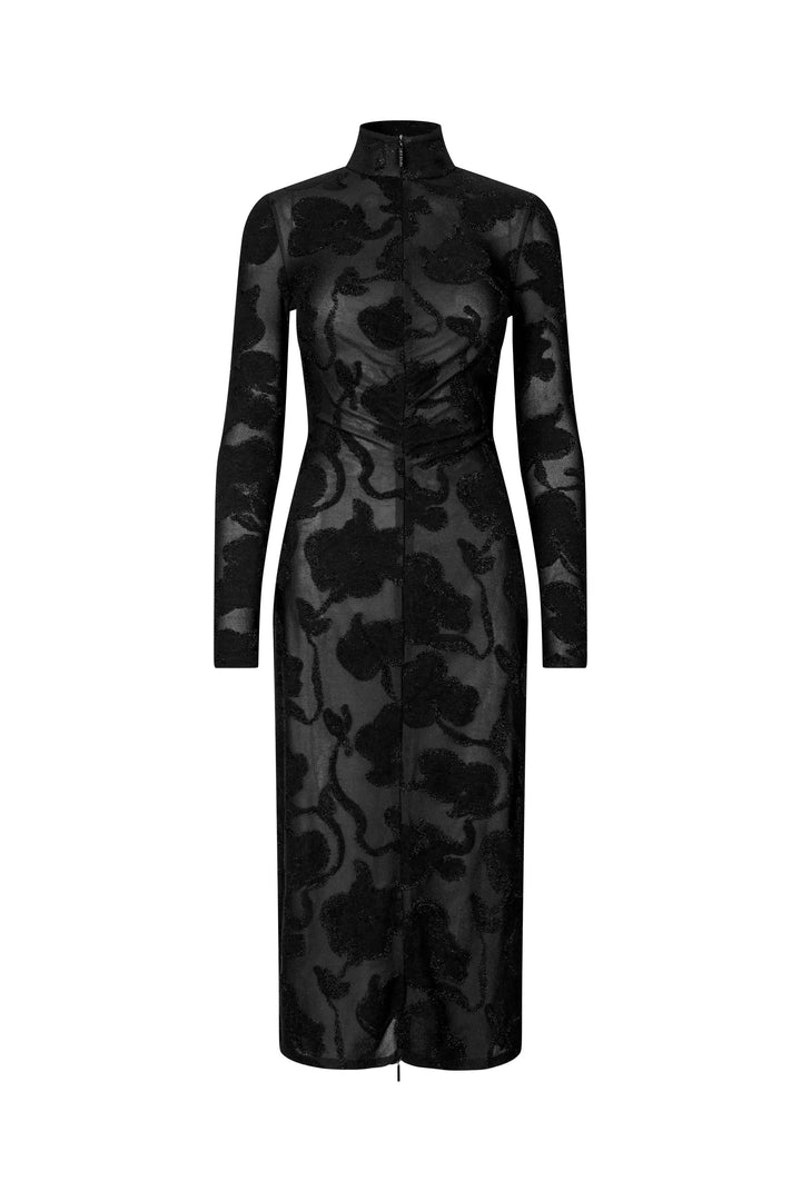 Stine Goya - 2246 Lurex Jersey, Long Sleeve Zip Dresssg-ps26-d025-2246 - Black Petunias Kjoler