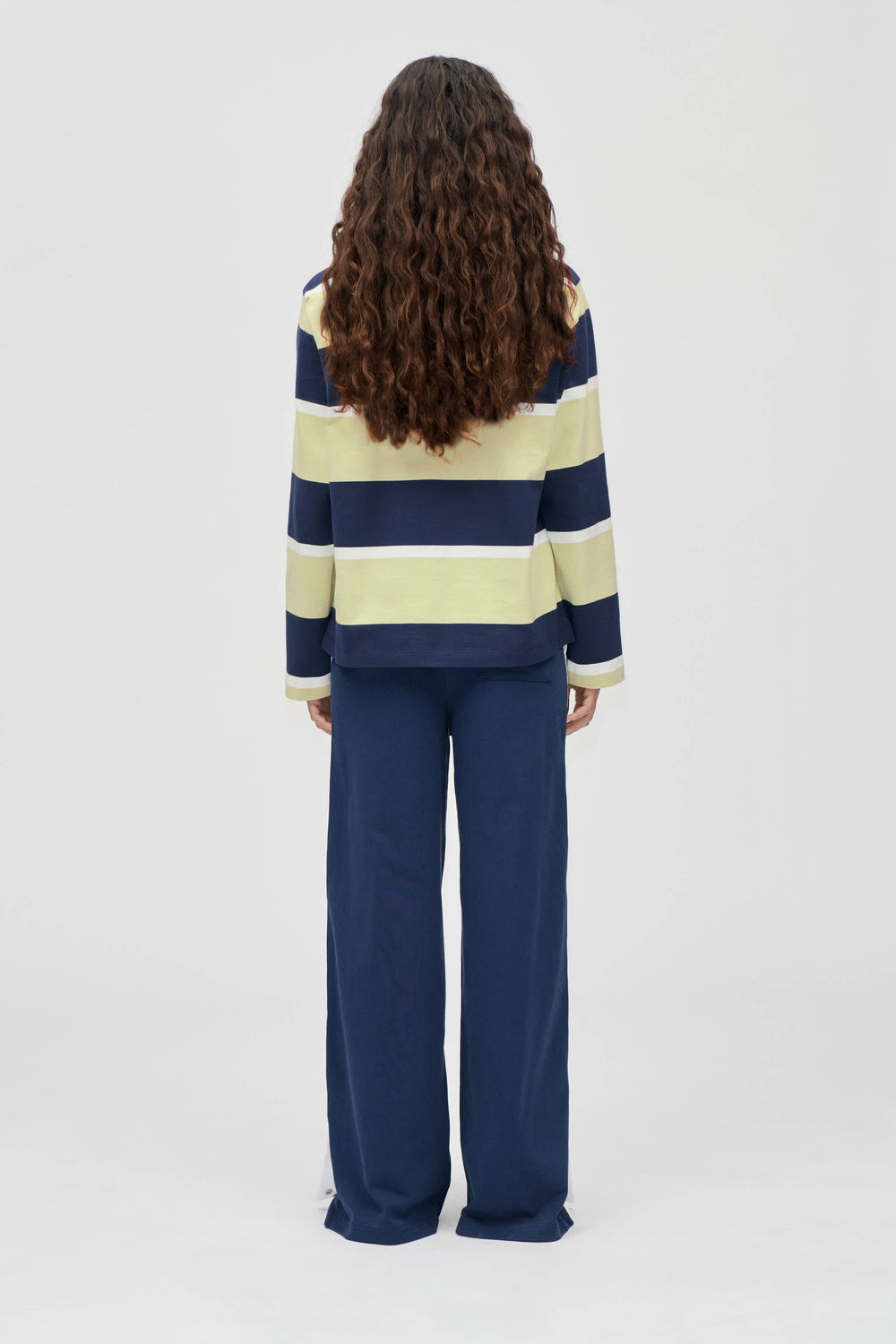 Stine Goya - 2457 Heavy Dry Jersey / Cotton, Polo Long Sleeve Topsg-ps26-t120-2457 - Yellow And Navy Blue Stripes Toppe