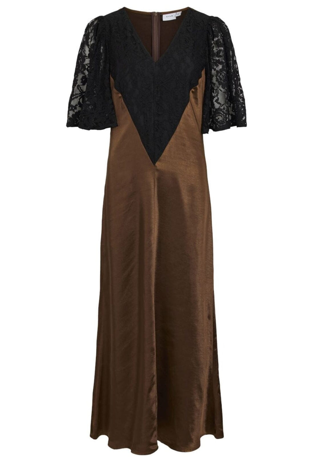 Vila - Vikabiha 2/4 Lace Detail Midi Dress - 4720263 Coffee Bean Black Lace Kjoler