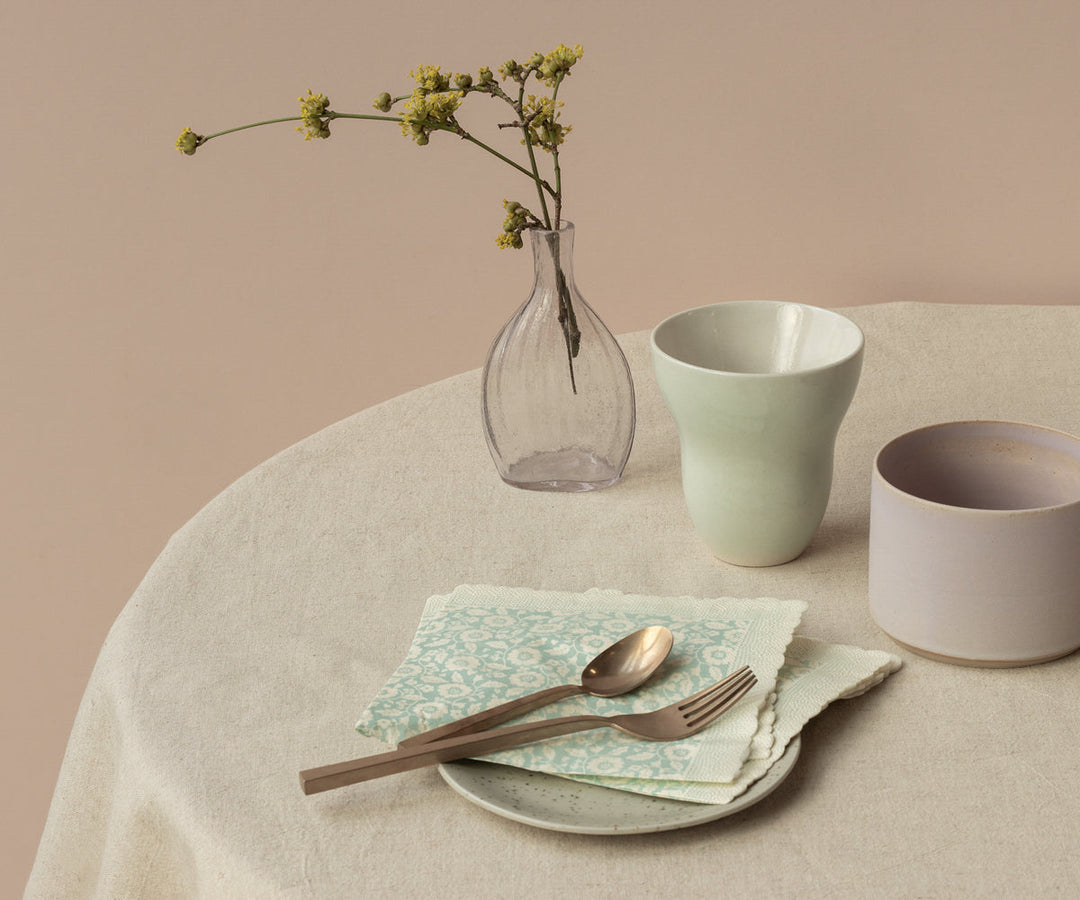 Maileg - Serviet, Blomster - Mint - 15 Cm X 15 Cm