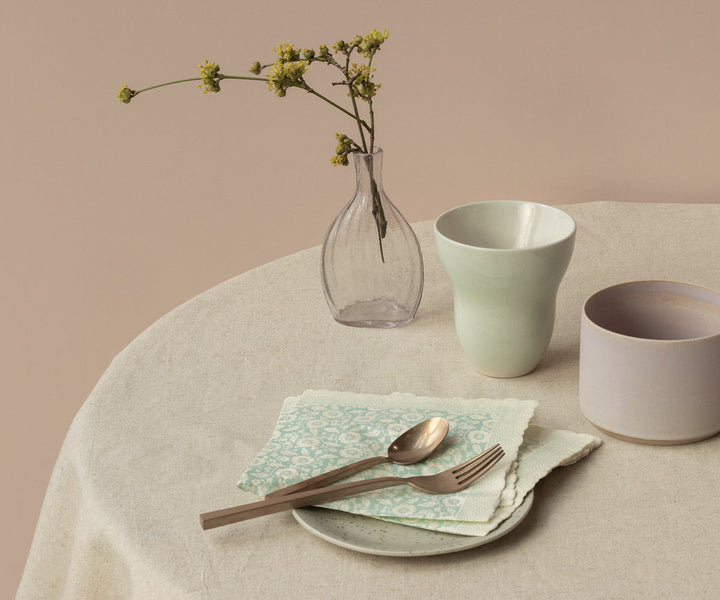 Maileg - Serviet, Blomster - Mint - 15 Cm X 15 Cm